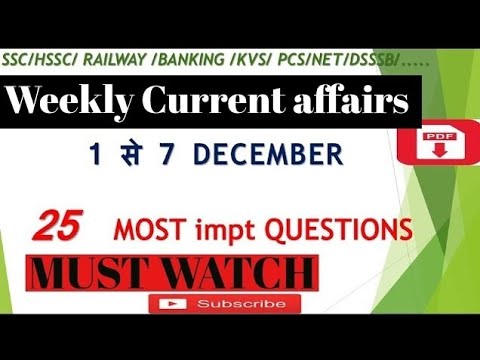 First Week | December 2018 | Weekly Current affair | Most Important Questions