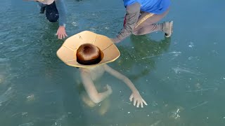 he got stuck under thick ice..