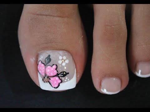DISEÑO DE UÑAS PARA PIES FLOR CON PUNTITOS Y FRANCES PARA PRINCIPIANTES – FLOWER NAIL ART – NLC
