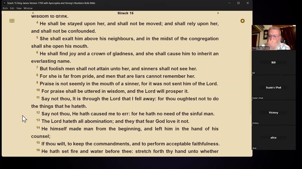 Sabbath study, Sirach 15 and 16