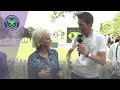 Judy Murray serves coffee in The Queue at Wimbledon 2019