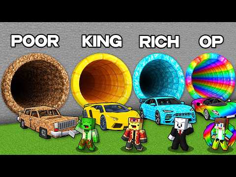 JJ, Mikey & Friends: POOR to OP CAR TUNNEL BATTLE in Minecraft (Maizen)