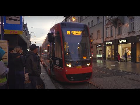 Poland, Katowice, tram 15 ride from Dworzec PKP to Rynek