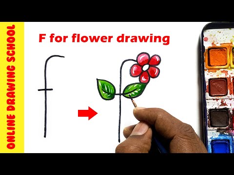 letters F into flower drawing   -   flower drawing easy   -  Lesson 154