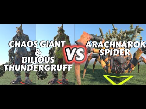 Who Will Win? Chaos Giant/Bilious Thundergruff or Arachnarok Spider in Warhammer Total War 3!