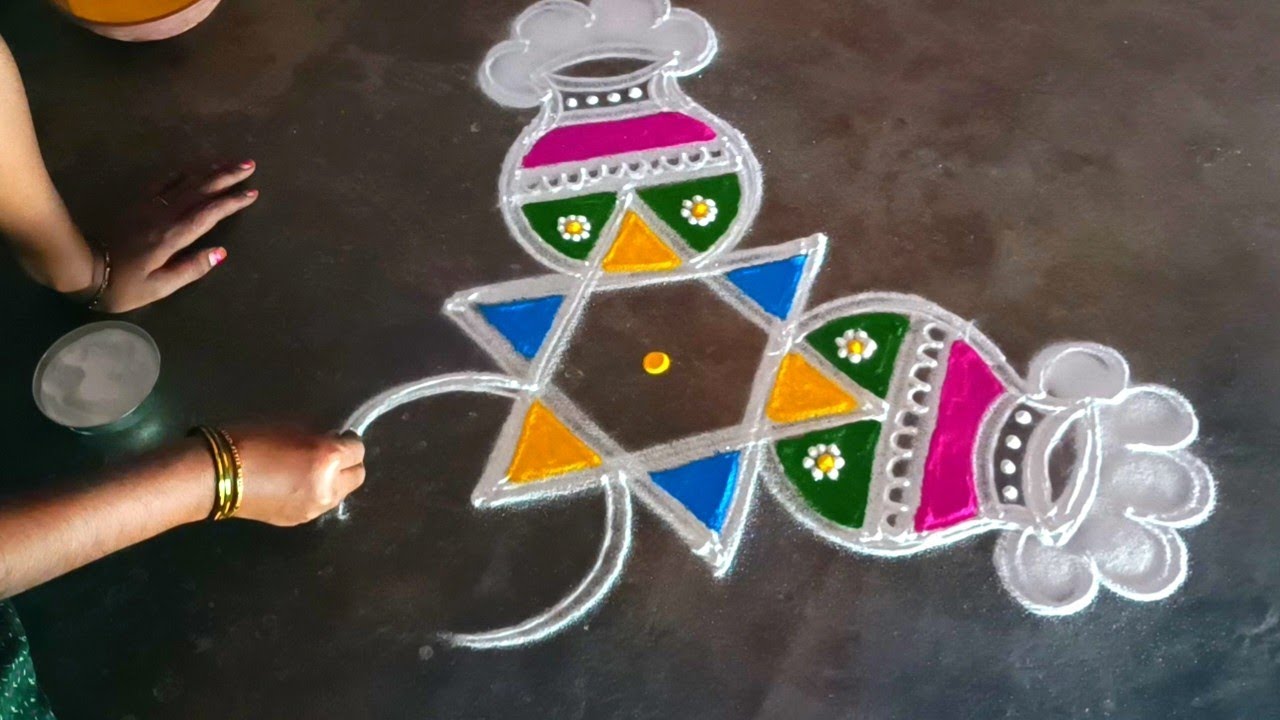 margazhi special 5*3 simple rangoli design/#pongalrangoli/pongal colorrangoli/gokulramyakolangal