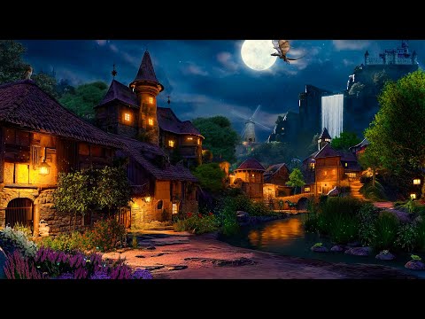 Fantasy Medieval Village Ambience | Relaxing Medieval Village Sounds at Night, Crickets, Owl Sounds