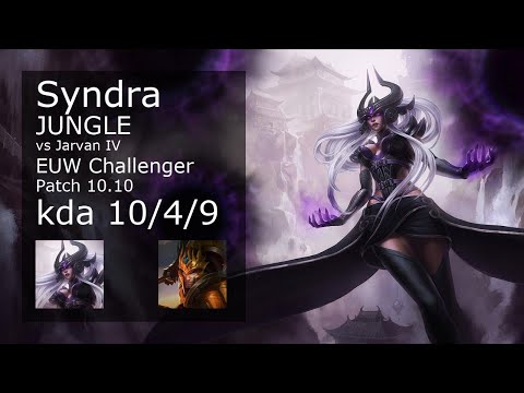 Syndra vs Jarvan IV Jungle - EUW Challenger 10/4/9 Patch 10.10 Gameplay