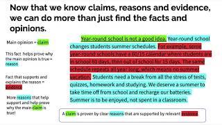 Claims, Reasons and Evidence in Argumentative Writing