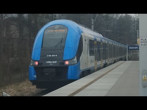 Wjazd i odjazd koleje śląskie pesa elf 27WEb-003 stacji ustroń zdrój