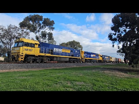 2PM5 PN up "Linfox Express #1" (NR107, 9409, NR98), Perth to Melbourne, 1555, 11/9/25, Horsham VIC 