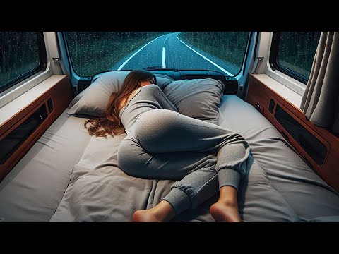 Sleeping Girl in Camping Car In Forest | Heavy Rain Sounds And Thunder Helps You Fall Asleep Fast