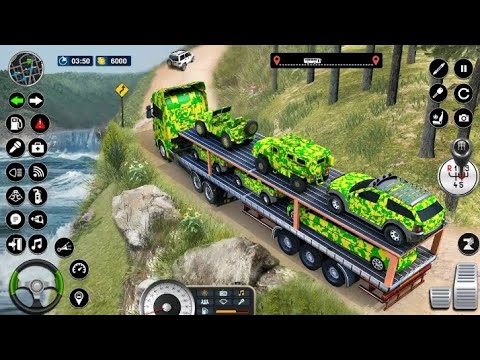Transporting US Army Jeep in Long Trailer Truck - Airplane Car Transporter 2024 - Android Gameplay