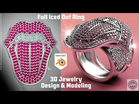 Full Iced Out Ring 3D Jewelry Modeling Gemstones Pavé in Blender 3.5 with the Jewelry Jedi