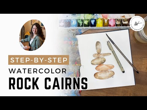 How to Paint Rocks in Watercolor - Stacked Stones Painting Tutorial for Beginners
