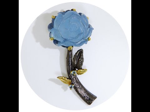 Brosa Argint 925 Rodiu Accente Aurite Acvamarin Gravat manual Topaz Naturale Trandafir