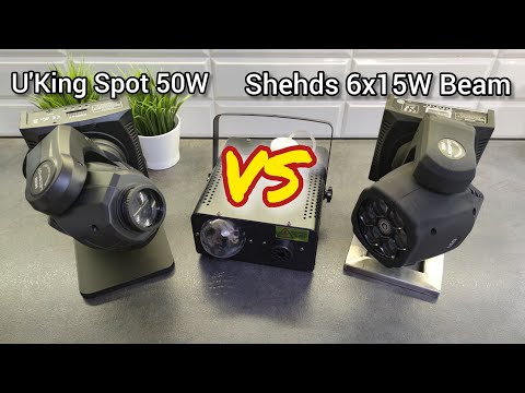 U'king Spot Moving Head Light 50W B257Y vs SHEHDS 6X15W Laser SHE-MHLaWa6E / Moving Head Light RGBW