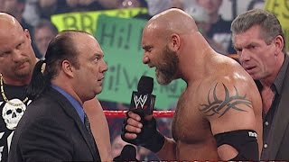Goldberg accidently spears &quot;Stone Cold&quot; after brutally spearing Heyman: Raw, Feb. 9, 2004