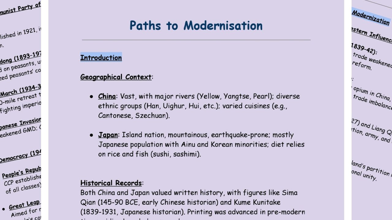 Notes of Paths to Modernization Class 11 | History | Class 11 | Paths to Modernization | Notes