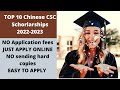 Top 10 Chinese Universities with NO APPLICATION FEES to CSC Scholarships 2022  2023.