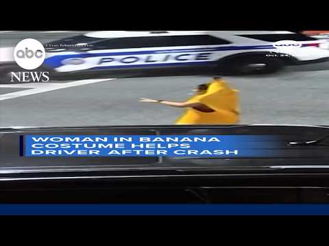 Woman in banana costume helps driver after SUV crashes into Florida bar patio