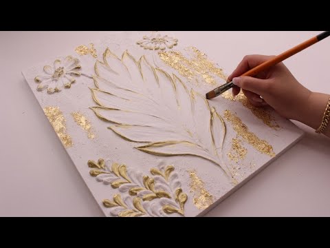 How to Paint Luxury Textured Art on Canvas with Gold Leaf | Easy for Beginners