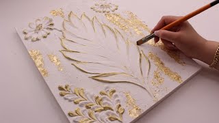 How to Paint Luxury Textured Art on Canvas with Gold Leaf | Easy for Beginners