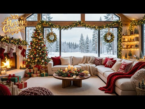 Cozy Winter Morning Ambience 🎄 Relaxing Christmas Music & Fireplace Sounds 🎁 Christmas Ambience