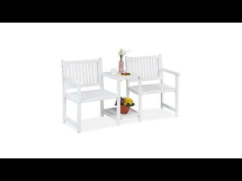 Gartenbank mit Tisch weiß Weiß - Holzwerkstoff - 161 x 86 x 61 cm