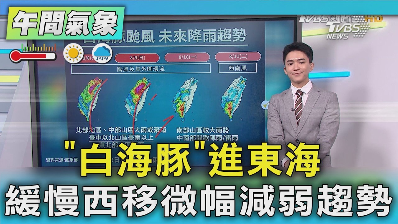 天氣/「白海豚」進東海 緩慢西移微幅減弱趨勢|氣象主播 吳軒彤|午間氣象|TVBS新聞20260808 @TVBSNEWS01