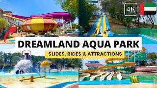 Waterslides & Attractions at DREAMLAND AQUA PARK | Water Park in Dubai | 4K (Walking Tour)