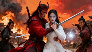 Epic showdown! The red-robed demon lord battles the white-clad master and her disciples! A big clash