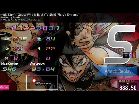 osu! | FGSky | Koda Kumi - Guess Who Is Back [Fiery's Extreme] +HD,NC,FL 93.84% FC 889pp #1