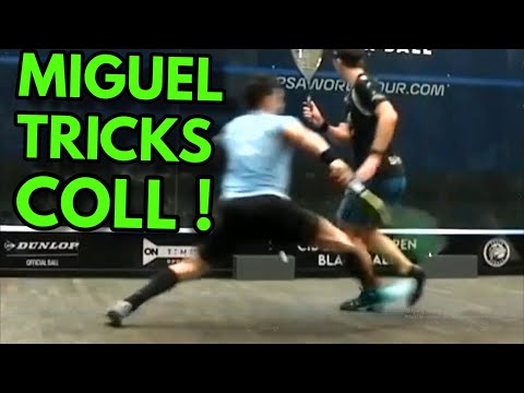 SQUASH. Miguel Rodriguez tricks Coll with clever body feint!