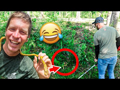 Fake Snake Terrifies Man while Cutting Tall Grass