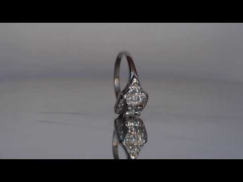 1940s Late Art Deco Platinum .42ct Transitional Round Cut Diamond Engagement Ring