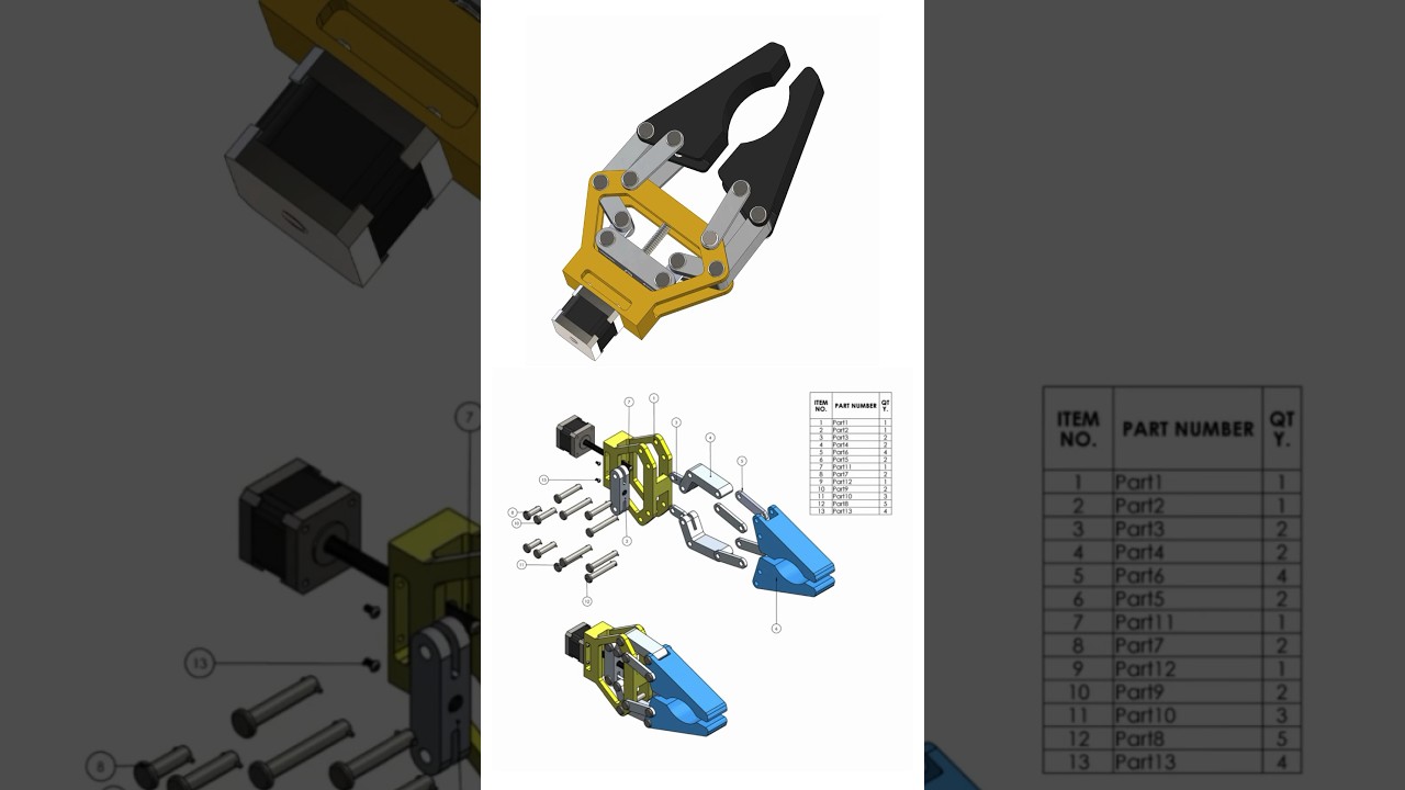 Robotic Gripper Mechanism 📌🔥 2D Practice Drawing & 3D Animation #cad #autocad #solidworks #3dcad