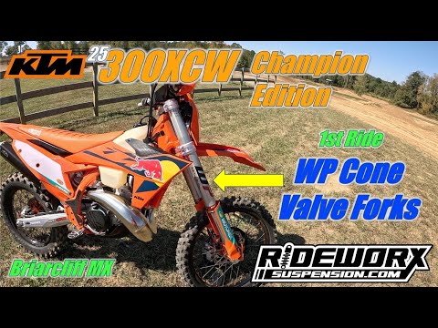 2025 KTM 300XCW Champion Edition: WP Pro Components Cone Valve Forks First Ride