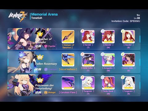 Exalted Memorial Arena: Tonatiuh SSS (46992), Doom (31626), Jixuanyuan (31733) - HI3 SEA