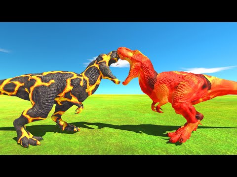 New Fire T-rex Vs All Team Lava T-rex Death run - Animal Revolt Battle Simulator