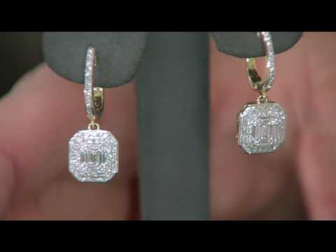 Baguette & Round Halo Drop Diamond Earring 14K, 3/4 cttw, by Affinity on QVC