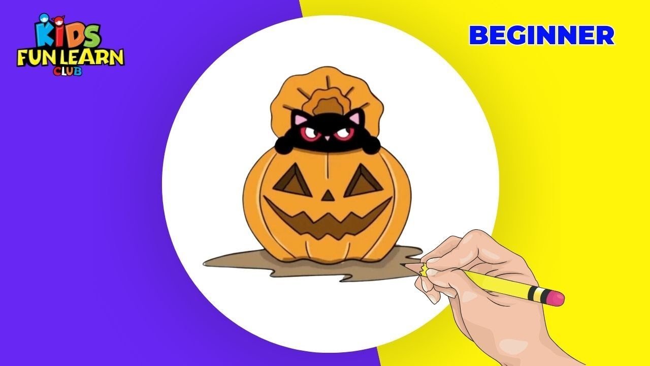 How To Draw A Black Cat And Pumpkin For Halloween for Kids