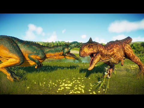 Carnotaurus vs Allosaurus vs Carcharodontosaurus (DINOSAURS BATTLE) - Jurassic World Evolution 2