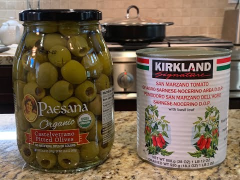 COSTCO REVIEW AND PASTA RECIPE SAN MARZANO TOMATOES AND GREEN OLIVES ORGANIC ONE PAN PASTA DINNER