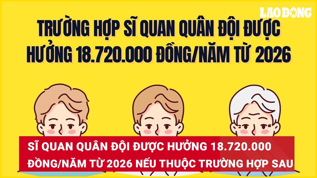 Sĩ quan quân đội được hưởng 18.720.000 đồng/năm từ 2026 nếu thuộc trường hợp sau
