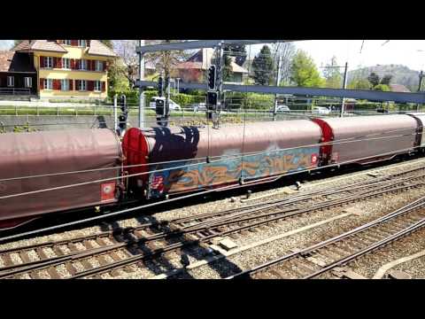 Re 6/6 SBB CARGO CON CARRI PIANALE E CARRI PER COILS IN ARRIVO A SPIEZ.(CH) 24 - 4 - 2017