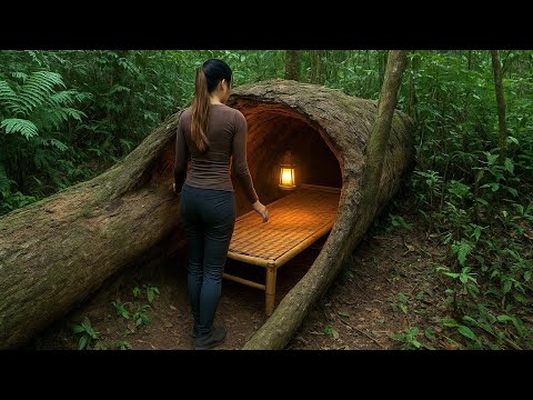 Solo Bushcraft Survival | Building a Log Shelter in the Wild
