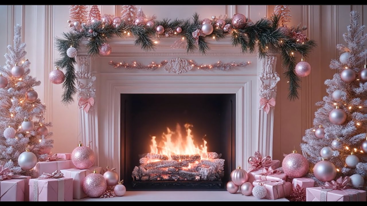 Cozy Pink Coquette Christmas Fireplace🎄 Preppy Holiday Aesthetic Ambience for Sleep Focus Relaxation