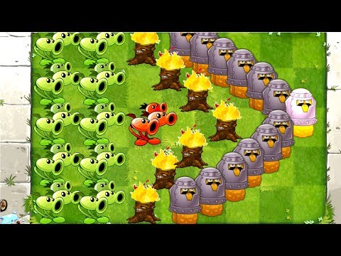 MAX LEVEL Threepeater POWER-UP! vs Hard LEVEL Defence and Attack  Plants vs Zombies 2