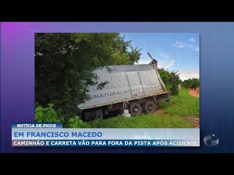 Em Francisco Macedo caminhão e carreta vão para fora da pista após acidente na BR-316